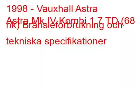 1998 - Vauxhall Astra
Astra Mk IV Kombi 1.7 TD (68 hk) Bränsleförbrukning och tekniska specifikationer