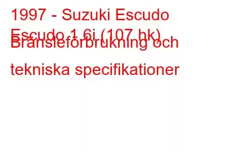 1997 - Suzuki Escudo
Escudo 1.6i (107 hk) Bränsleförbrukning och tekniska specifikationer