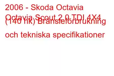 2006 - Skoda Octavia
Octavia Scout 2.0 TDI 4X4 (140 hk) Bränsleförbrukning och tekniska specifikationer