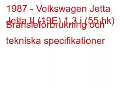 1987 - Volkswagen Jetta
Jetta II (19E) 1,3 i (55 hk) Bränsleförbrukning och tekniska specifikationer