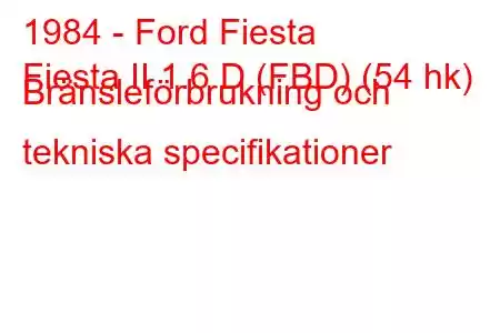 1984 - Ford Fiesta
Fiesta II 1.6 D (FBD) (54 hk) Bränsleförbrukning och tekniska specifikationer