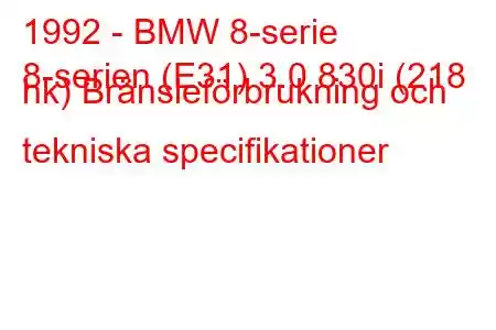 1992 - BMW 8-serie
8-serien (E31) 3.0 830i (218 hk) Bränsleförbrukning och tekniska specifikationer