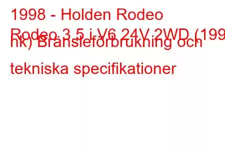 1998 - Holden Rodeo
Rodeo 3.5 i V6 24V 2WD (199 hk) Bränsleförbrukning och tekniska specifikationer