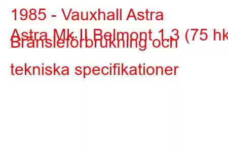 1985 - Vauxhall Astra
Astra Mk II Belmont 1.3 (75 hk) Bränsleförbrukning och tekniska specifikationer