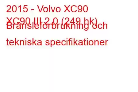 2015 - Volvo XC90
XC90 III 2.0 (249 hk) Bränsleförbrukning och tekniska specifikationer