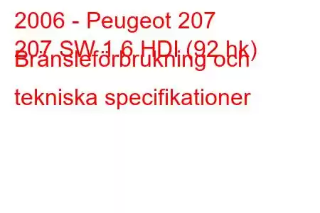 2006 - Peugeot 207
207 SW 1.6 HDI (92 hk) Bränsleförbrukning och tekniska specifikationer