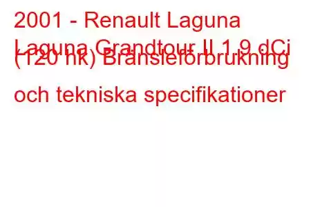 2001 - Renault Laguna
Laguna Grandtour II 1.9 dCi (120 hk) Bränsleförbrukning och tekniska specifikationer