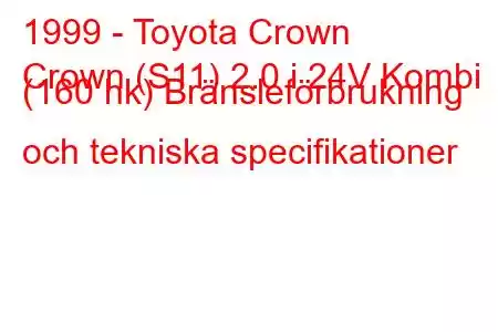 1999 - Toyota Crown
Crown (S11) 2.0 i 24V Kombi (160 hk) Bränsleförbrukning och tekniska specifikationer