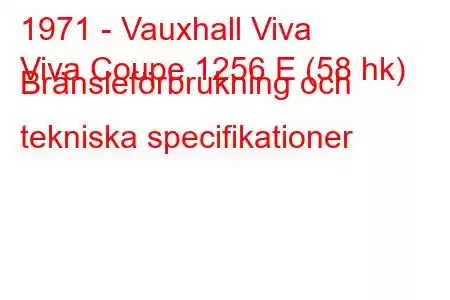 1971 - Vauxhall Viva
Viva Coupe 1256 E (58 hk) Bränsleförbrukning och tekniska specifikationer