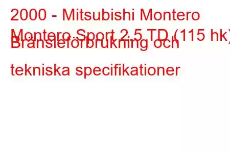 2000 - Mitsubishi Montero
Montero Sport 2.5 TD (115 hk) Bränsleförbrukning och tekniska specifikationer