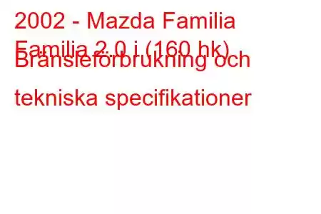 2002 - Mazda Familia
Familia 2.0 i (160 hk) Bränsleförbrukning och tekniska specifikationer