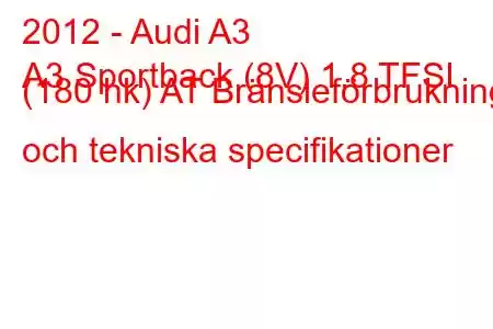 2012 - Audi A3
A3 Sportback (8V) 1.8 TFSI (180 hk) AT Bränsleförbrukning och tekniska specifikationer