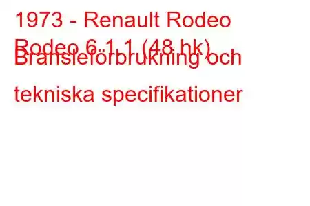 1973 - Renault Rodeo
Rodeo 6 1.1 (48 hk) Bränsleförbrukning och tekniska specifikationer