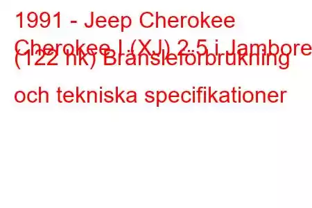 1991 - Jeep Cherokee
Cherokee I (XJ) 2.5 i Jamboree (122 hk) Bränsleförbrukning och tekniska specifikationer