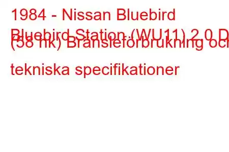 1984 - Nissan Bluebird
Bluebird Station (WU11) 2.0 D (58 hk) Bränsleförbrukning och tekniska specifikationer