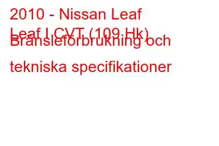 2010 - Nissan Leaf
Leaf I CVT (109 Hk) Bränsleförbrukning och tekniska specifikationer