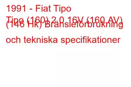 1991 - Fiat Tipo
Tipo (160) 2.0 16V (160.AV) (146 Hk) Bränsleförbrukning och tekniska specifikationer