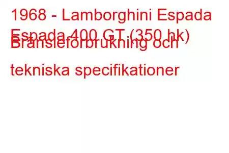 1968 - Lamborghini Espada
Espada 400 GT (350 hk) Bränsleförbrukning och tekniska specifikationer