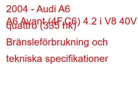 2004 - Audi A6
A6 Avant (4F,C6) 4.2 i V8 40V quattro (335 hk) Bränsleförbrukning och tekniska specifikationer