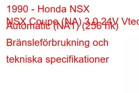 1990 - Honda NSX
NSX Coupe (NA) 3.0 24V Vtec Automatic (NA1) (256 hk) Bränsleförbrukning och tekniska specifikationer