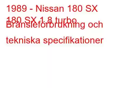 1989 - Nissan 180 SX
180 SX 1.8 turbo Bränsleförbrukning och tekniska specifikationer