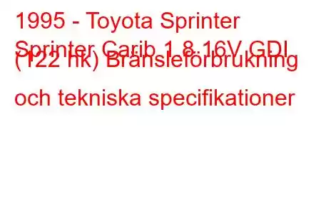 1995 - Toyota Sprinter
Sprinter Carib 1.8 16V GDI (122 hk) Bränsleförbrukning och tekniska specifikationer