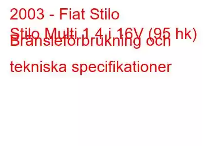 2003 - Fiat Stilo
Stilo Multi 1.4 i 16V (95 hk) Bränsleförbrukning och tekniska specifikationer