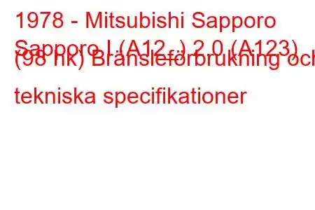 1978 - Mitsubishi Sapporo
Sapporo I (A12_) 2.0 (A123) (98 hk) Bränsleförbrukning och tekniska specifikationer