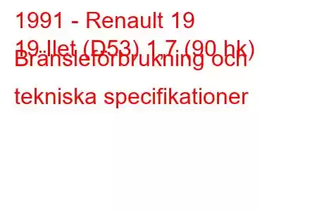 1991 - Renault 19
19 Ilet (D53) 1,7 (90 hk) Bränsleförbrukning och tekniska specifikationer