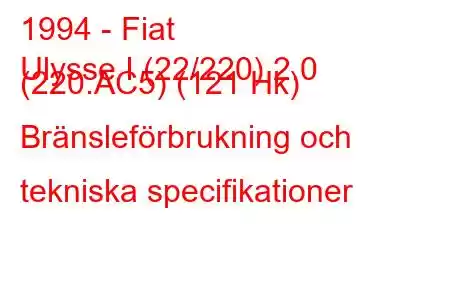 1994 - Fiat
Ulysse I (22/220) 2.0 (220.AC5) (121 Hk) Bränsleförbrukning och tekniska specifikationer