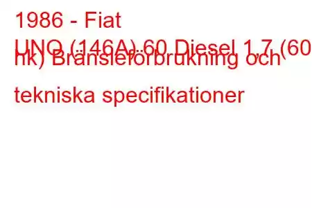 1986 - Fiat
UNO (146A) 60 Diesel 1,7 (60 hk) Bränsleförbrukning och tekniska specifikationer