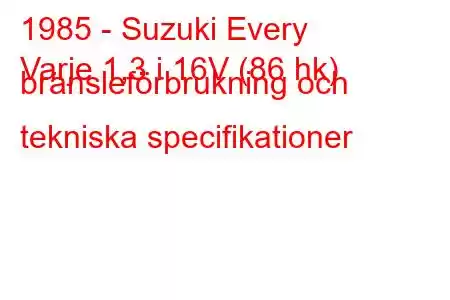 1985 - Suzuki Every
Varje 1,3 i 16V (86 hk) bränsleförbrukning och tekniska specifikationer