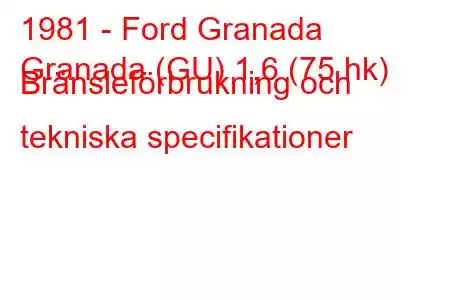 1981 - Ford Granada
Granada (GU) 1,6 (75 hk) Bränsleförbrukning och tekniska specifikationer