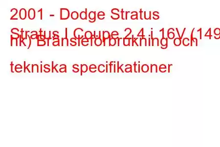 2001 - Dodge Stratus
Stratus I Coupe 2.4 i 16V (149 hk) Bränsleförbrukning och tekniska specifikationer