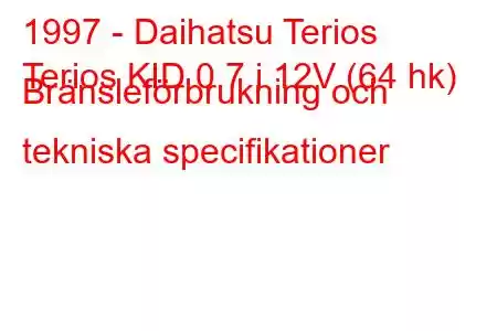 1997 - Daihatsu Terios
Terios KID 0.7 i 12V (64 hk) Bränsleförbrukning och tekniska specifikationer