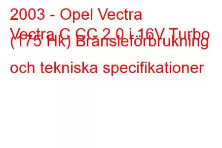 2003 - Opel Vectra
Vectra C CC 2.0 i 16V Turbo (175 Hk) Bränsleförbrukning och tekniska specifikationer