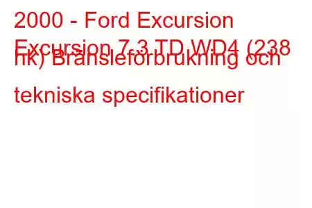 2000 - Ford Excursion
Excursion 7.3 TD WD4 (238 hk) Bränsleförbrukning och tekniska specifikationer