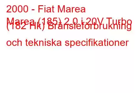 2000 - Fiat Marea
Marea (185) 2.0 i 20V Turbo (182 Hk) Bränsleförbrukning och tekniska specifikationer