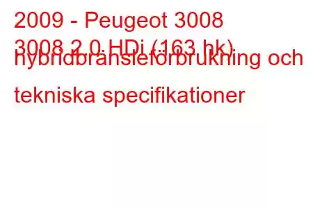 2009 - Peugeot 3008
3008 2.0 HDi (163 hk) hybridbränsleförbrukning och tekniska specifikationer