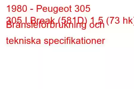 1980 - Peugeot 305
305 I Break (581D) 1,5 (73 hk) Bränsleförbrukning och tekniska specifikationer