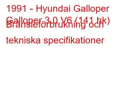 1991 - Hyundai Galloper
Galloper 3.0 V6 (141 hk) Bränsleförbrukning och tekniska specifikationer