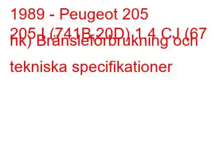 1989 - Peugeot 205
205 I (741B,20D) 1,4 CJ (67 hk) Bränsleförbrukning och tekniska specifikationer