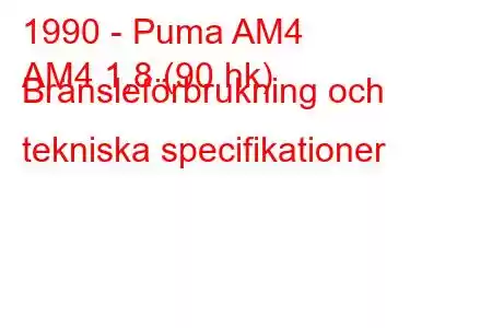 1990 - Puma AM4
AM4 1,8 (90 hk) Bränsleförbrukning och tekniska specifikationer