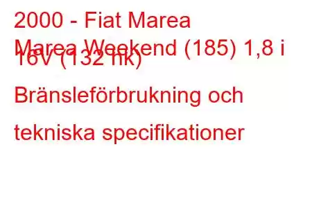 2000 - Fiat Marea
Marea Weekend (185) 1,8 i 16V (132 hk) Bränsleförbrukning och tekniska specifikationer