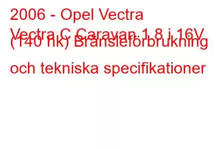 2006 - Opel Vectra
Vectra C Caravan 1.8 i 16V (140 hk) Bränsleförbrukning och tekniska specifikationer