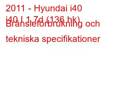 2011 - Hyundai i40
i40 I 1.7d (136 hk) Bränsleförbrukning och tekniska specifikationer