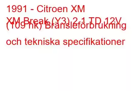 1991 - Citroen XM
XM Break (Y3) 2.1 TD 12V (109 hk) Bränsleförbrukning och tekniska specifikationer