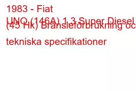 1983 - Fiat
UNO (146A) 1.3 Super Diesel (45 Hk) Bränsleförbrukning och tekniska specifikationer