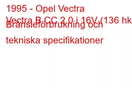 1995 - Opel Vectra
Vectra B CC 2.0 i 16V (136 hk) Bränsleförbrukning och tekniska specifikationer