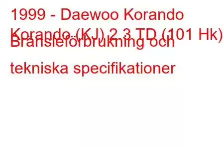 1999 - Daewoo Korando
Korando (KJ) 2.3 TD (101 Hk) Bränsleförbrukning och tekniska specifikationer